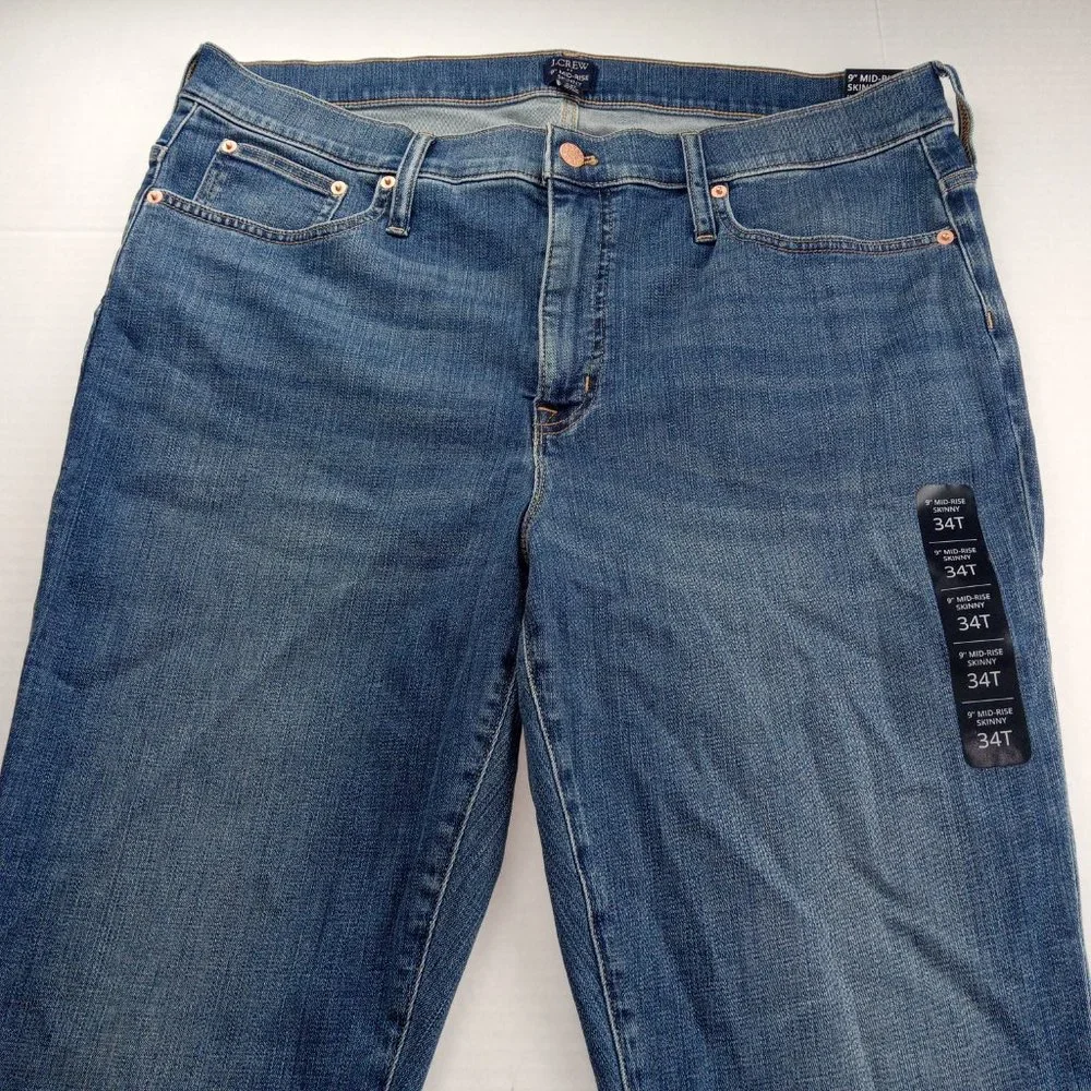 J. Crew Women's Mid Rise Skinny Jeans Size 34 Tall Medium Wash Signature Stretch